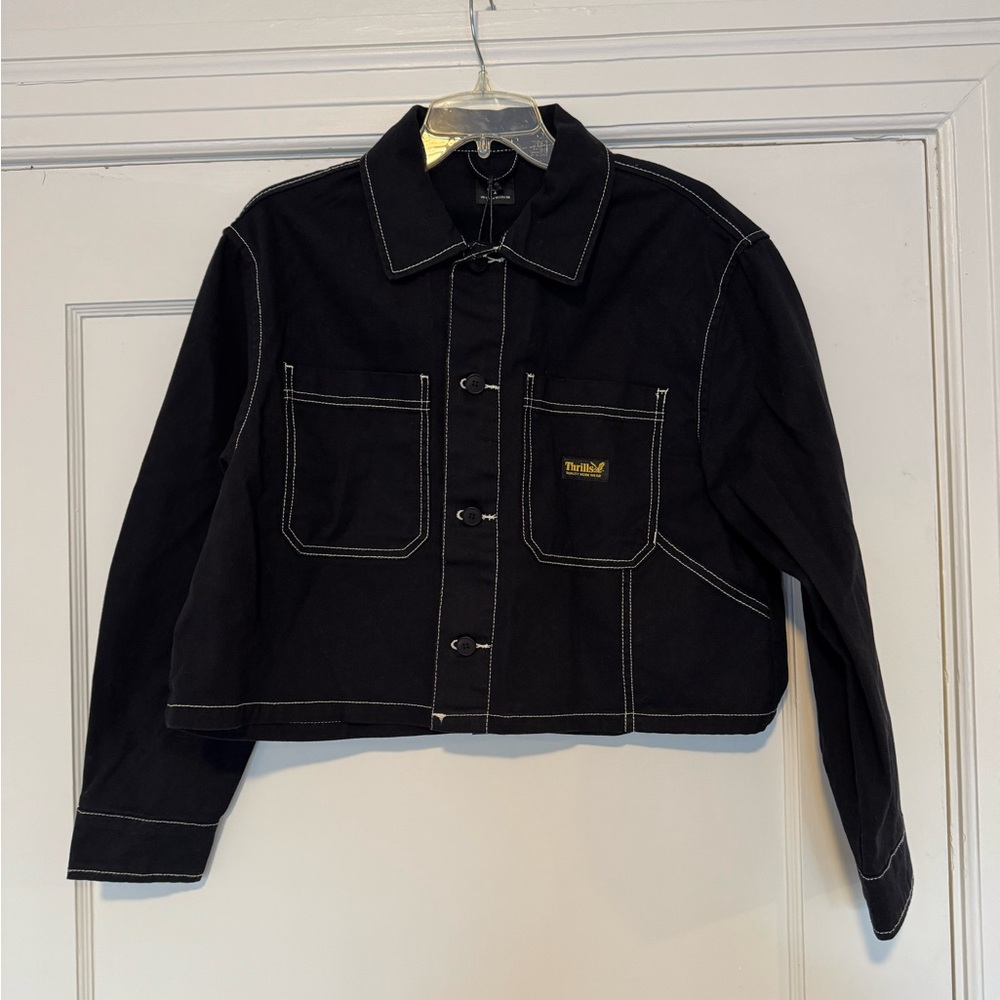 Thrills Black Denim Chore Coat with Contrast Stitching